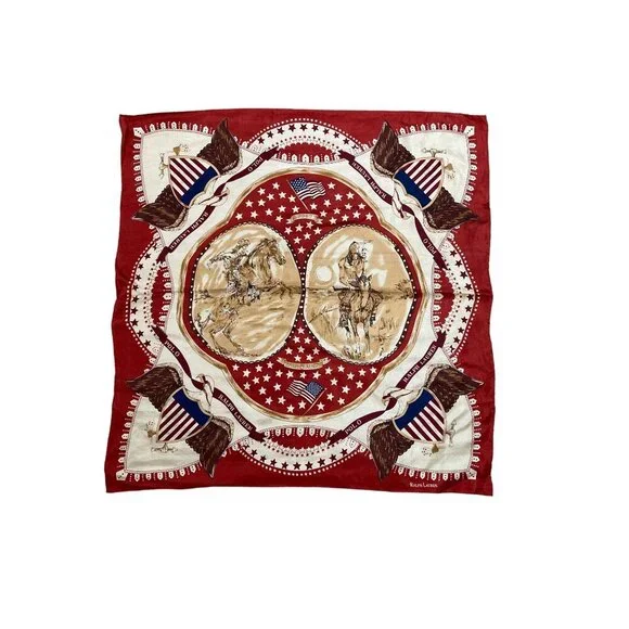 VINTAGE RALPH LAUREN POLO WOMEN'S WESTERN 100% SILK EAGLE CREST SCARF NWT - Picture 2 of 7